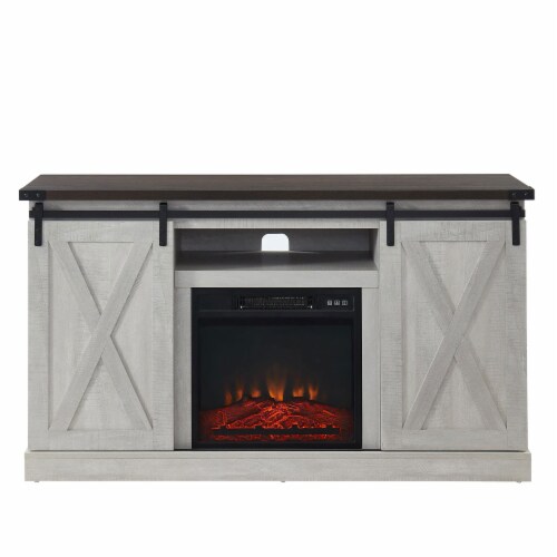 Edyo Living Electric Fireplace TV Stand Table with Sliding Barn Door, Gray Wash Perspective: back