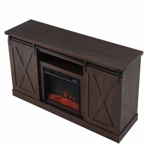 Edyo Living Electric Fireplace TV Stand Table with Sliding Barn Door, Espresso Perspective: back