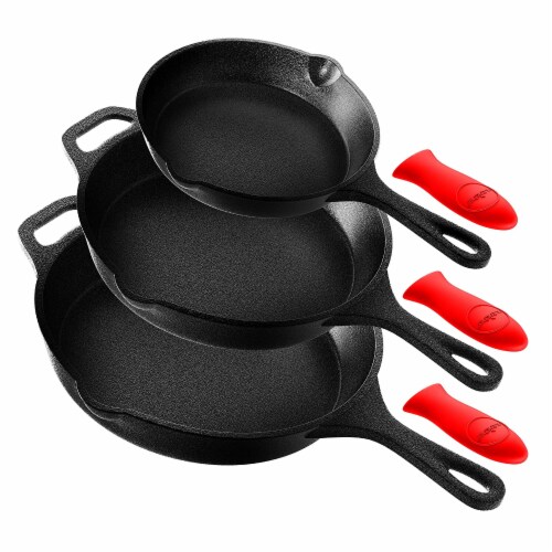 NutriChef Non Stick Cast Iron Skillet 3 Piece Set w/ 18 Inch Stovetop Grill Pan Perspective: back