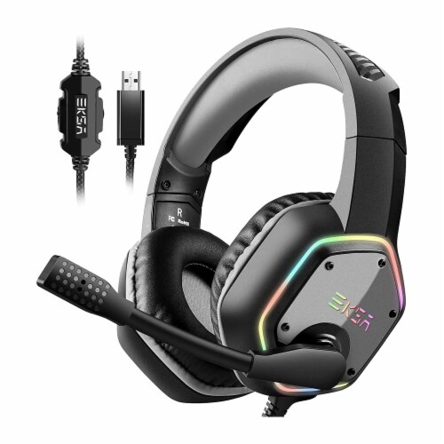 EKSA RGB USB Gaming Headset, Gray, and S100 Headphone with Microphone, Black Perspective: back