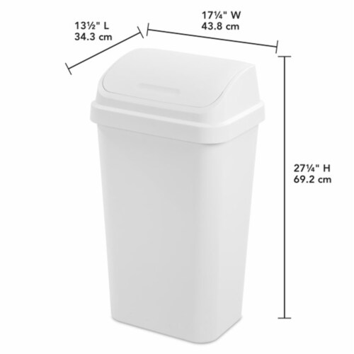 Sterilite 13 Gal Swing Top Lidded Wastebasket Kitchen Trash Can, White (4 Pack) Perspective: back