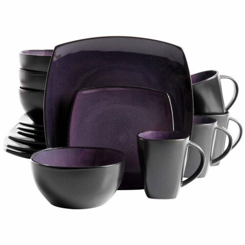 Gibson Elite Soho Lounge 16 Piece Plates, Bowls, and Mugs Set, Purple (2 Pack) Perspective: back