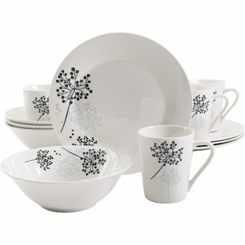 Gibson Netherwood 12 Pc Glaze Dinnerware Plates, Bowls, and Mugs, White (3 Pack) Perspective: back