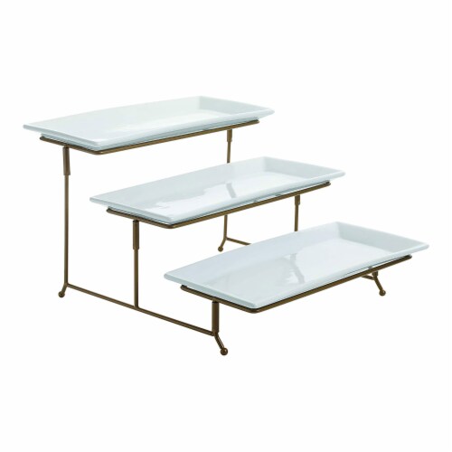 Gibson Elite Gracious Dining 3 Tier Serving Platter Cake Stand Gold 2 Pack 2 Piece Foods Co