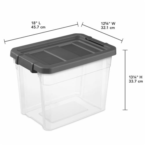 Sterilite 30 qt Clear Plastic Stackable Storage Bin with Grey Latch Lid, 6 Pack