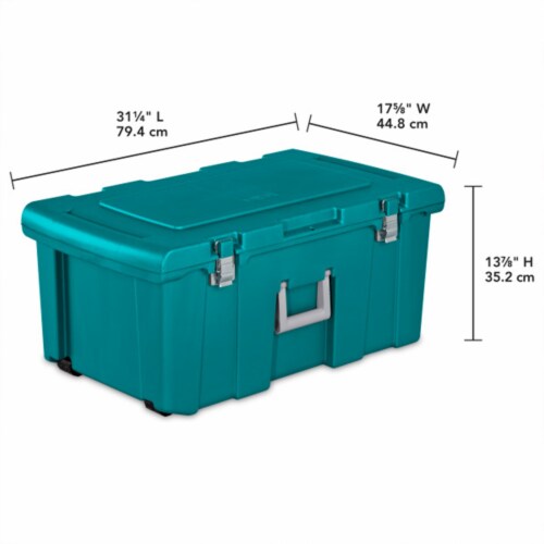 Sterilite 16 Gal Lockable Footlocker Toolbox Container w/ Wheels, Teal (4 Pack) Perspective: back