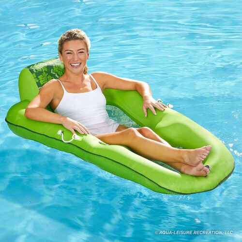 Aqua Leisure Luxury Water Recliner Pool Floats w/ Headrest, Lime Floral (3 Pack) Perspective: back