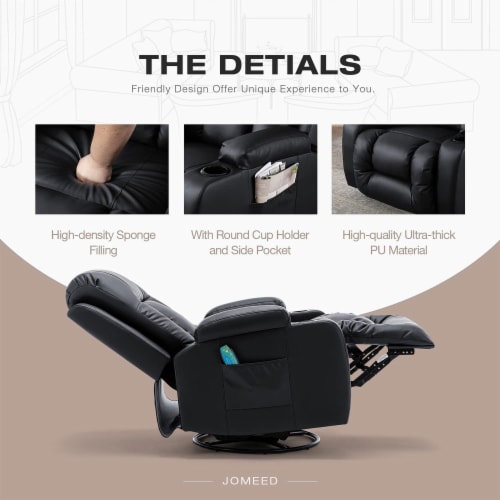 JOMEED PU Heated Leather Massage Rocking Recliner Chair with 360 Degree Swivel Perspective: back