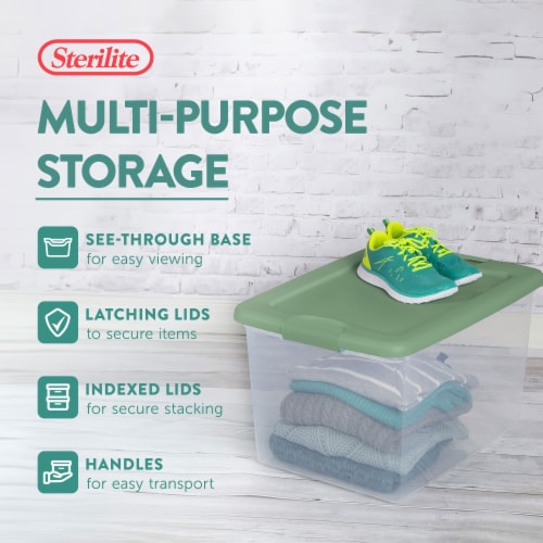 Sterilite 64 Qt Latching Plastic Storage Container Tote, Crisp Green (18 Pack) Perspective: back