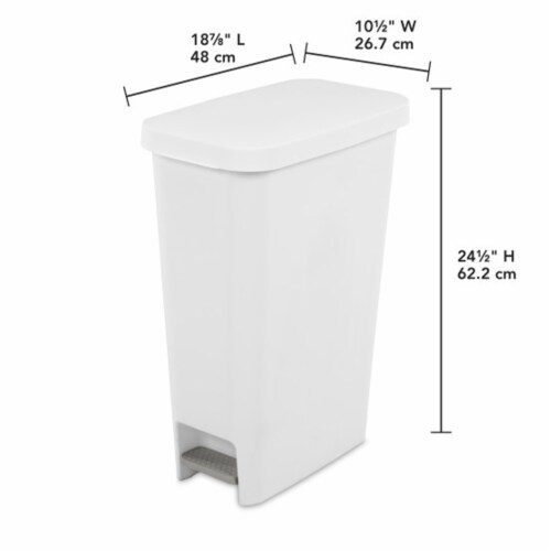 Sterilite 11 Gal. Slim Hands Free Portable Wastebasket Trash Can, White (8 Pack) Perspective: back