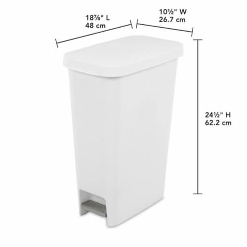 Sterilite 11 Gal. Slim Handsfree Portable Wastebasket Trash Can, White (12 Pack) Perspective: back