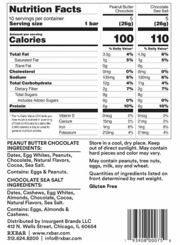 RXBAR Minis Chocolate Sea Salt & PB Chocolate Protein Bar Variety Pack Perspective: back