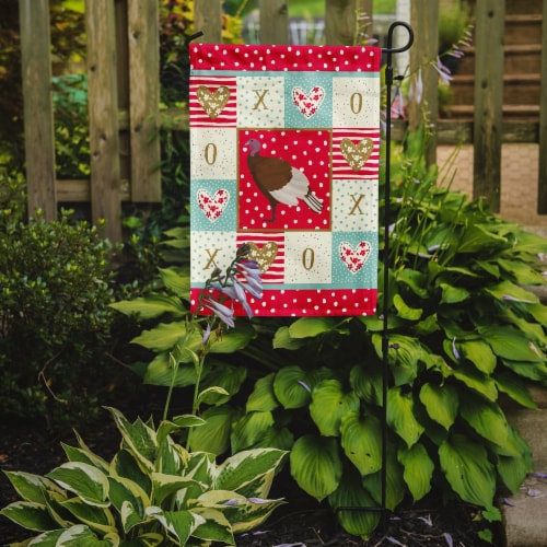 Carolines Treasures  CK5409GF Bourbon Red Turkey Hen Love Flag Garden Size, Red Perspective: back