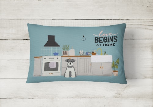 Salt and Pepper Miniature Schnauzer Kitchen Scene Canvas Fabric Decorative Pillo Perspective: back