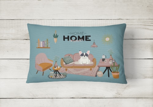 Piebald French Bulldog Sweet Home Canvas Fabric Decorative Pillow Perspective: back