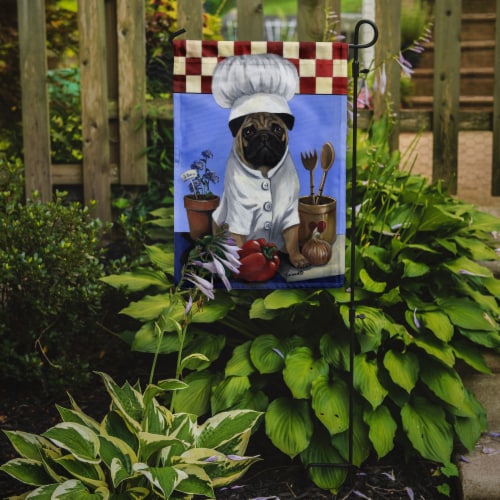 Carolines Treasures  PPP3155GF Pug Veggie Chef Flag Garden Size Perspective: back