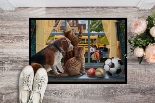 Carolines Treasures PTW2074MAT Beagle, Cats Back to School Doormat 18x27 Perspective: back