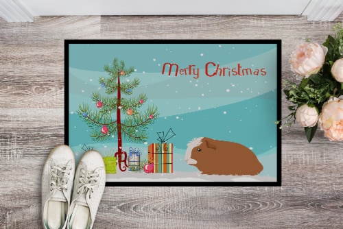 Crested Guinea Pig Merry Christmas Indoor or Outdoor Mat 18x27 Perspective: back