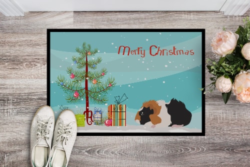 Abyssinian Guinea Pig Merry Christmas Indoor or Outdoor Mat 24x36 Perspective: back