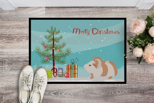 Silkie Guinea Pig Merry Christmas Indoor or Outdoor Mat 24x36 Perspective: back