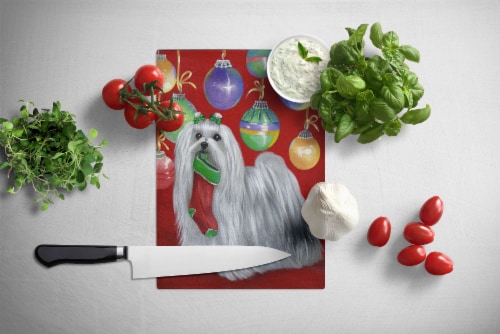Maltese Christmas Stocking Stuffer Glass Cutting Board Large Perspective: back