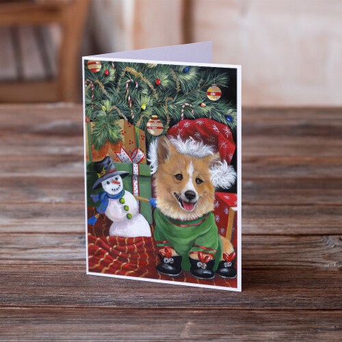 Corgi Under my Christmas Tree Greeting Cards and Envelopes Pack of 8 Perspective: back