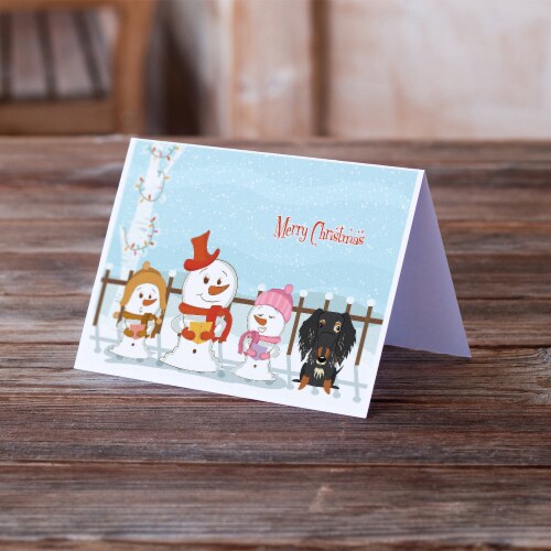 Merry Christmas Carolers Wire Haired Dachshund Dapple Greeting Cards and Envelop Perspective: back