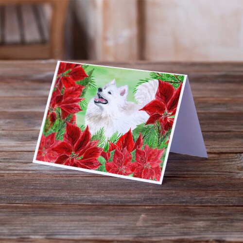 Carolines Treasures  CK1339GCA7P Samoyed Poinsettas Greeting Cards and Envelopes Perspective: back