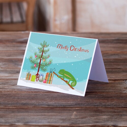 Chameleon Merry Christmas Greeting Cards and Envelopes Pack of 8 Perspective: back