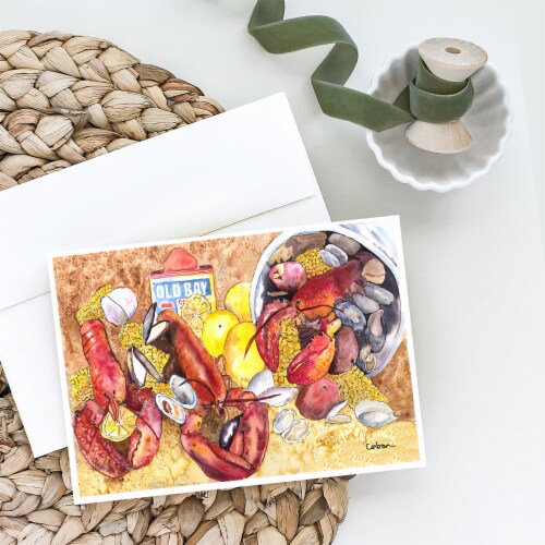 Carolines Treasures 8719GCA7P Lobster with Old Bay Greeting Cards and Envelopes Perspective: back