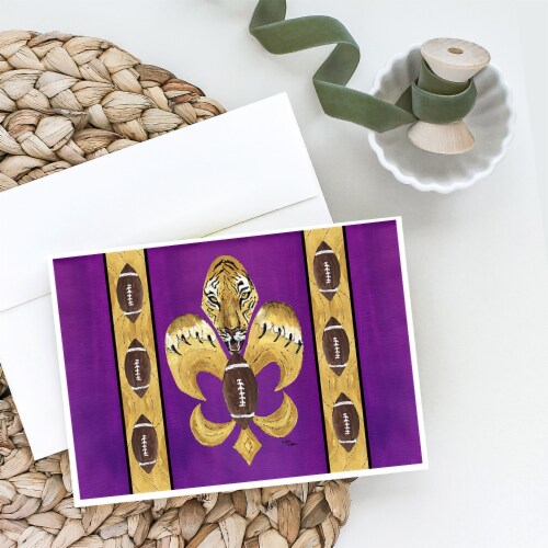 Tiger Football Fleur de lis Greeting Cards and Envelopes Pack of 8 Perspective: back