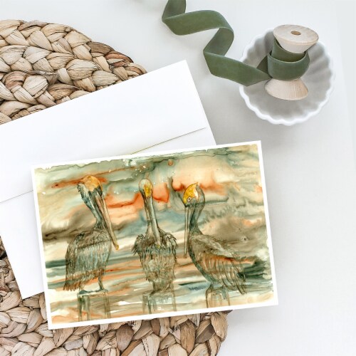 Pelicans on their perch Abstract Greeting Cards and Envelopes Pack of 8 Perspective: back