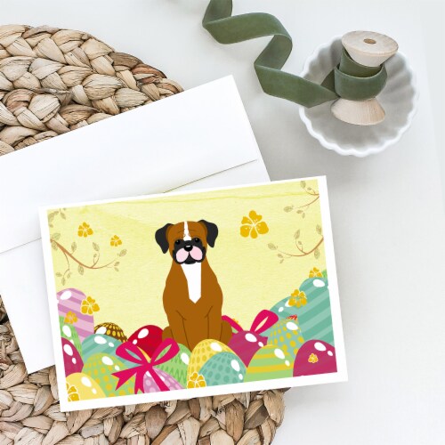 Easter Eggs Flashy Fawn Boxer Greeting Cards and Envelopes Pack of 8 Perspective: back