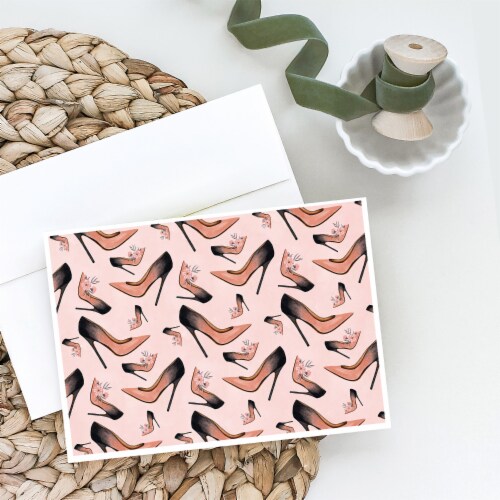 Watercolor Fashion Diva Shoes Greeting Cards and Envelopes Pack of 8 Perspective: back