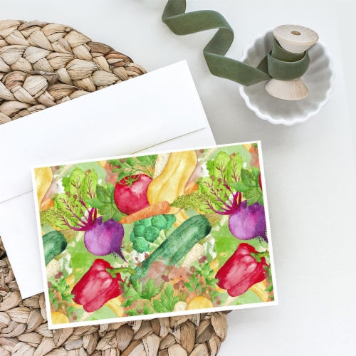 Watercolor Vegetables Farm to Table Greeting Cards and Envelopes Pack of 8 Perspective: back