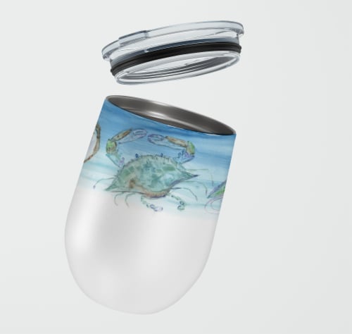 Crabs Shrimp and oysters Stainless Steel 12 oz Stemless Wine Glass Perspective: back