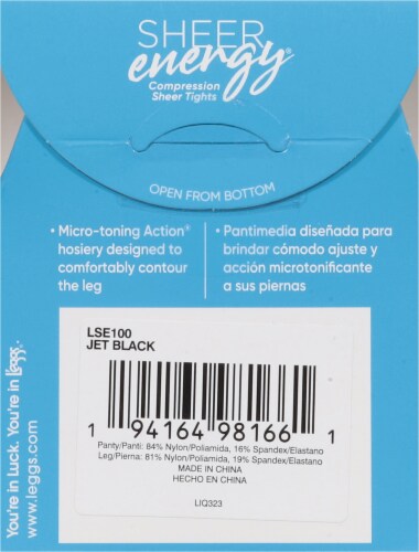 L'eggs® Sheer Energy® Medium Support Control Top Sheer Pantyhose - Jet Black Perspective: back