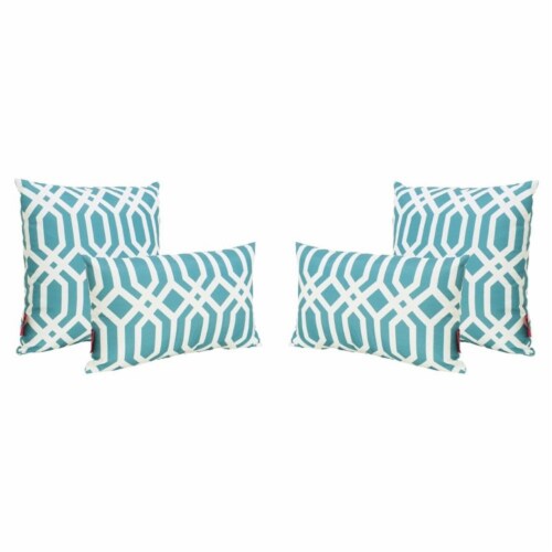 Noble House Manduka Outdoor 4 Piece Water Resistant Throw Pillow Set in Teal Perspective: back