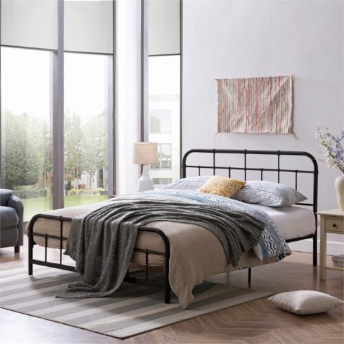 Noble House Berthoud Industrial Iron King Bed Frame in Flat Black