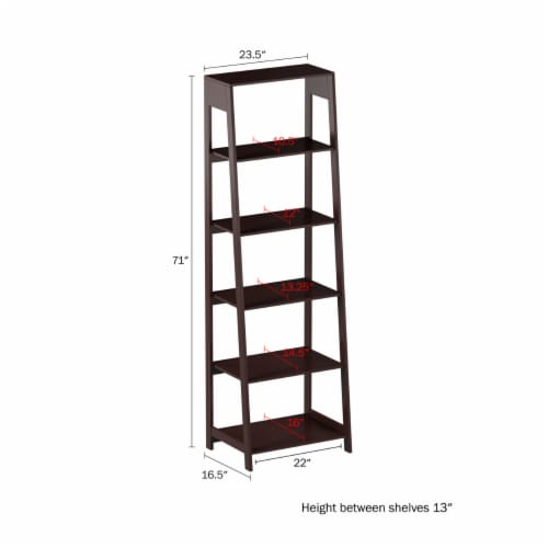 5 Shelf Ladder Bookshelf- Free Standing Wooden Tiered Bookcase Home Office Decor Perspective: back
