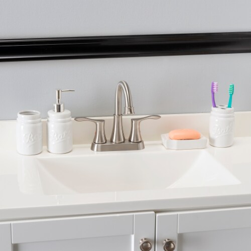 Home Basics 4 Piece Dolomite Mason Jar Bath Set, White Perspective: back