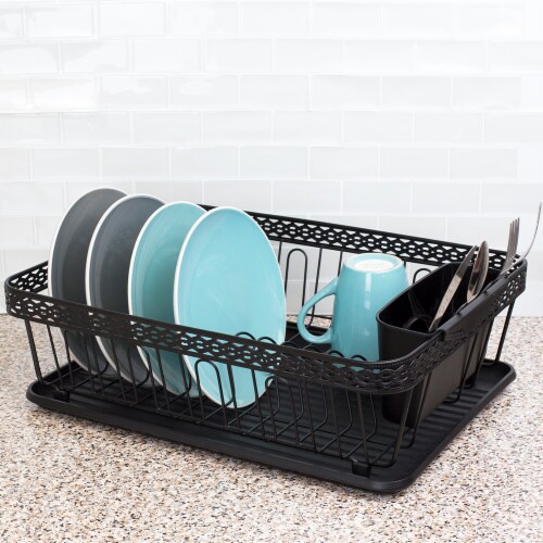 6 pieces Home Basics Large Capacity Wire Dish Rack, Black - Dish