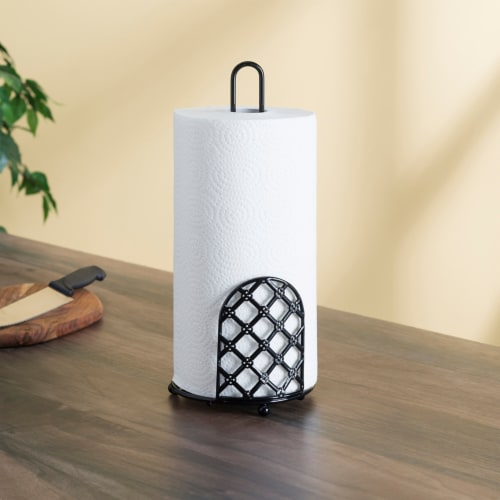 Home Basics Lattice Collection Paper Towel Holder, Black Perspective: back