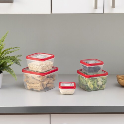 Home Basics 5 Piece Spill-Proof Square Plastic Food Storage Container, Red Perspective: back