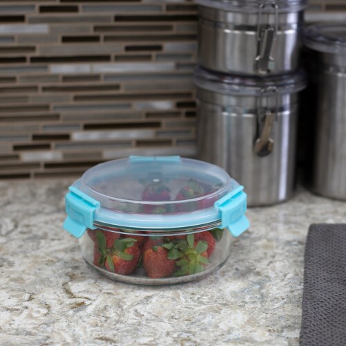 Home Basics 32 oz Borosilicate Glass  Food Storage Meal Prep Storage Container, Turquoise Perspective: back