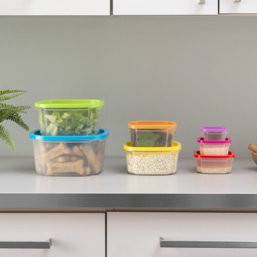 Home Basics 7 Piece Plastic Food Storage Container Set with Multi-Colored Lids Perspective: back