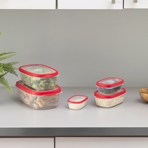 Home Basics 5 Piece Spill-Proof Plastic Food Container with Ventilated, Snap-On  Lids, Red Perspective: back