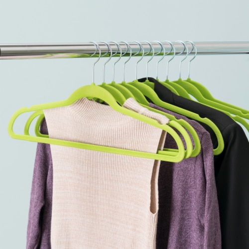 Home Basics 10-Piece Velvet Hangers, Green Perspective: back