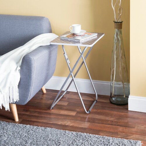 Home Basics Lattice Multi-Purpose Foldable Table, Grey/White Perspective: back