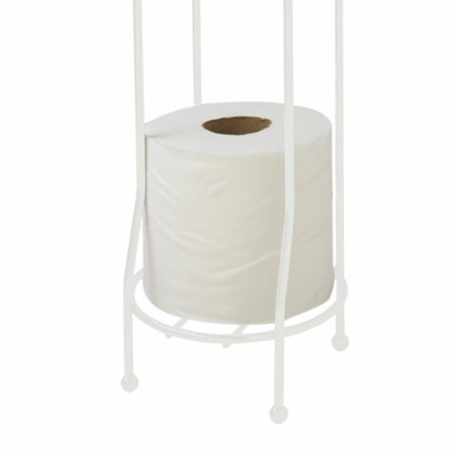 Home Basics Free-Standing Vinyl Coated Steel Dispensing Toilet Paper Holder, White Perspective: back